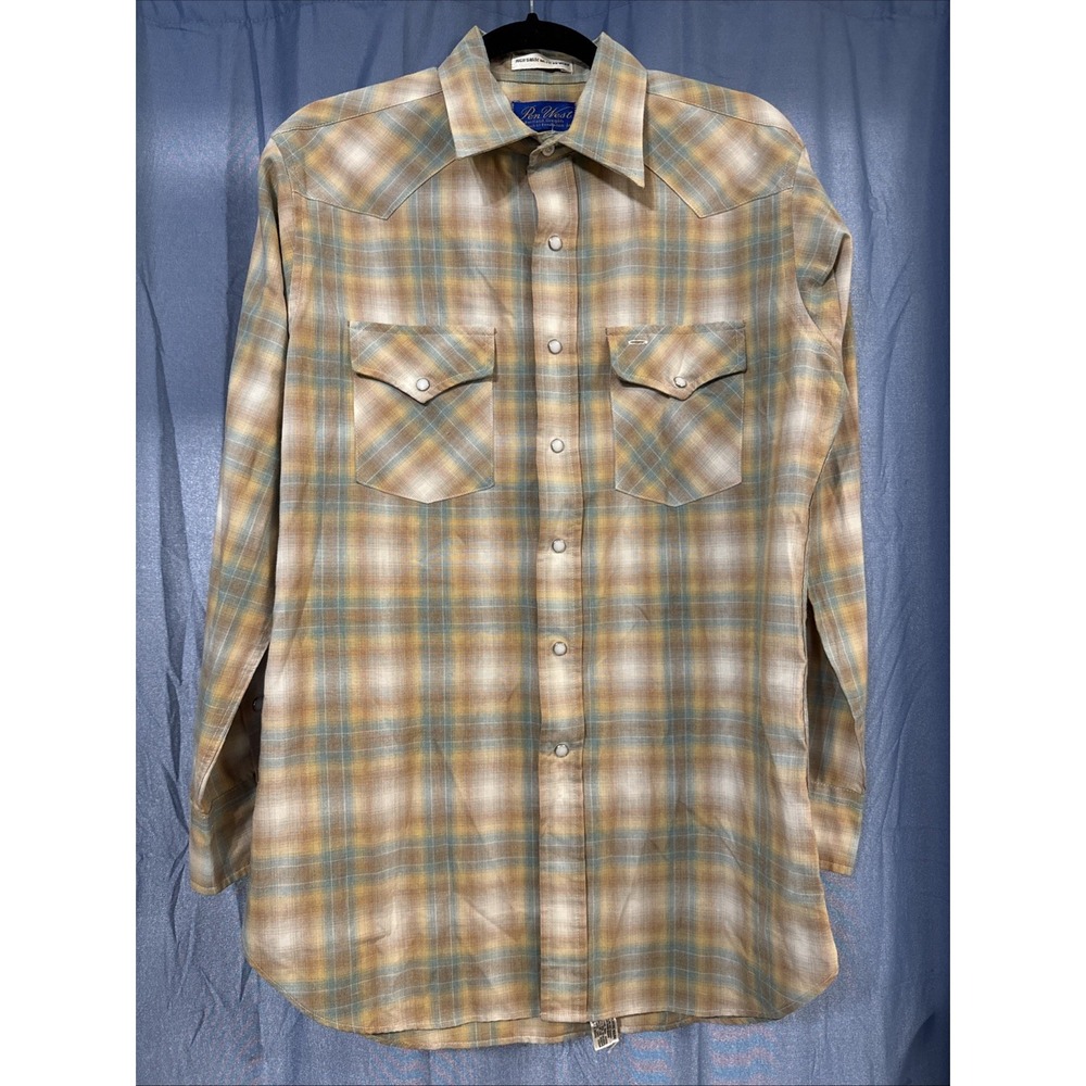 Vintage Pen West Shirt Mens Plaid Western Pearl Snap Long Sleeve Cowboys Large